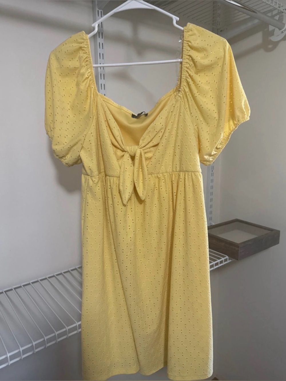 As U Wish Sunny Yellow Tie-Front Eyelet Mini Dress